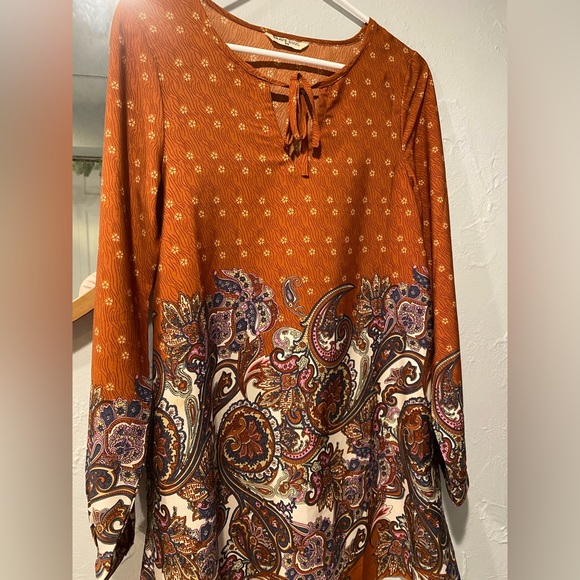 Brave Soul Woman Long Sleeves Orange Prints Blouse / Dress - Picture 2 of 4